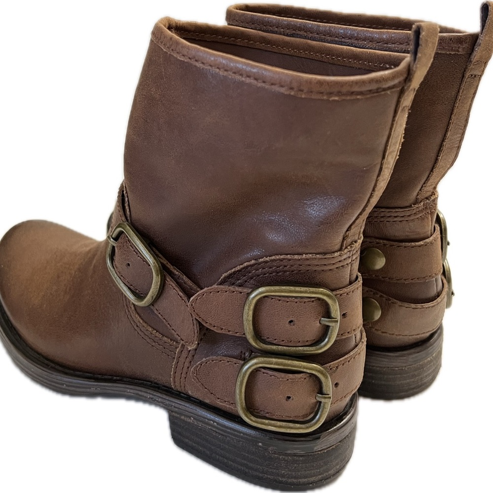 Women’s Brown Leather Ankle Boots with Double Buckle